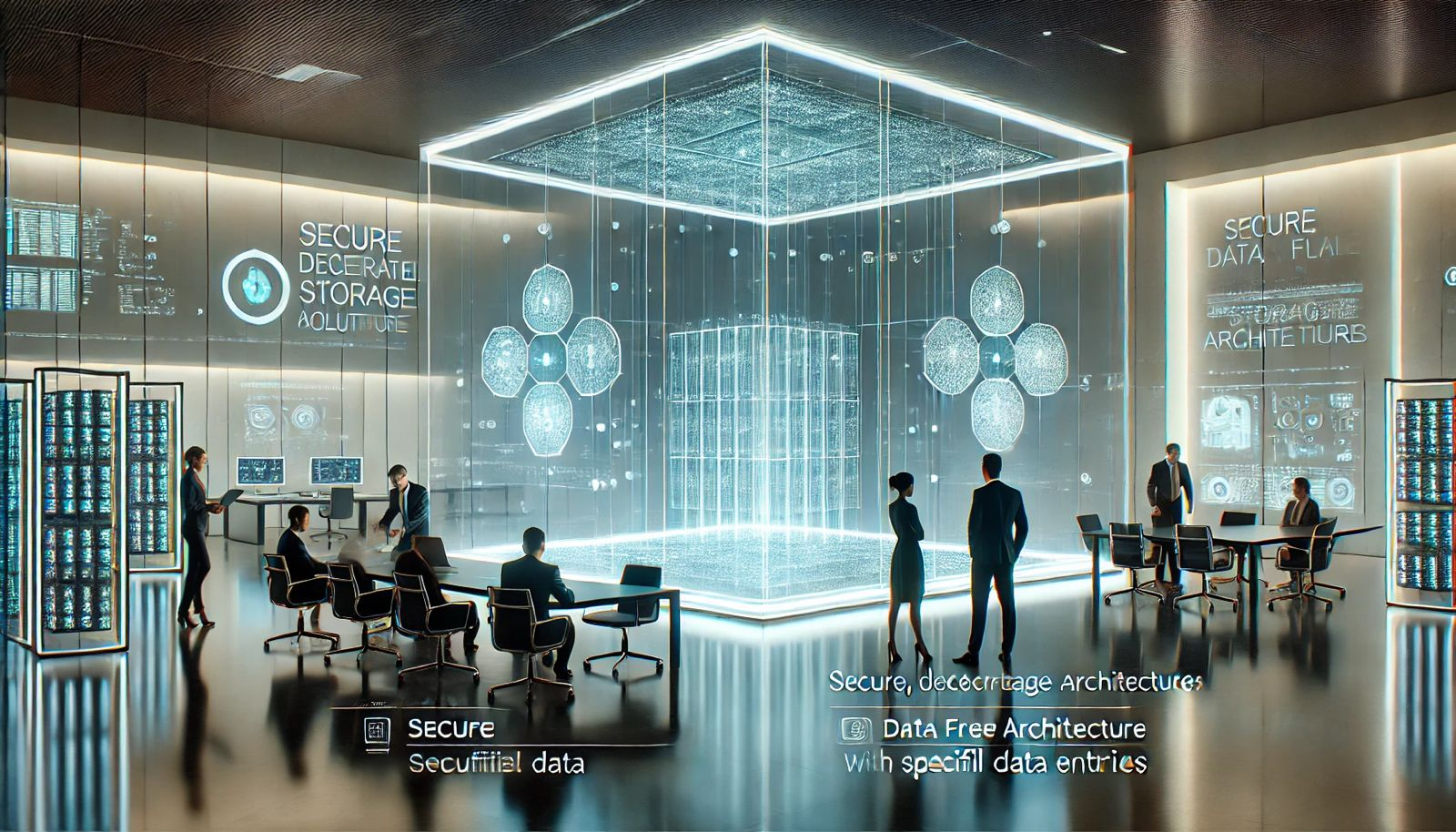 Futuristic data center with secure decentralized storage architecture